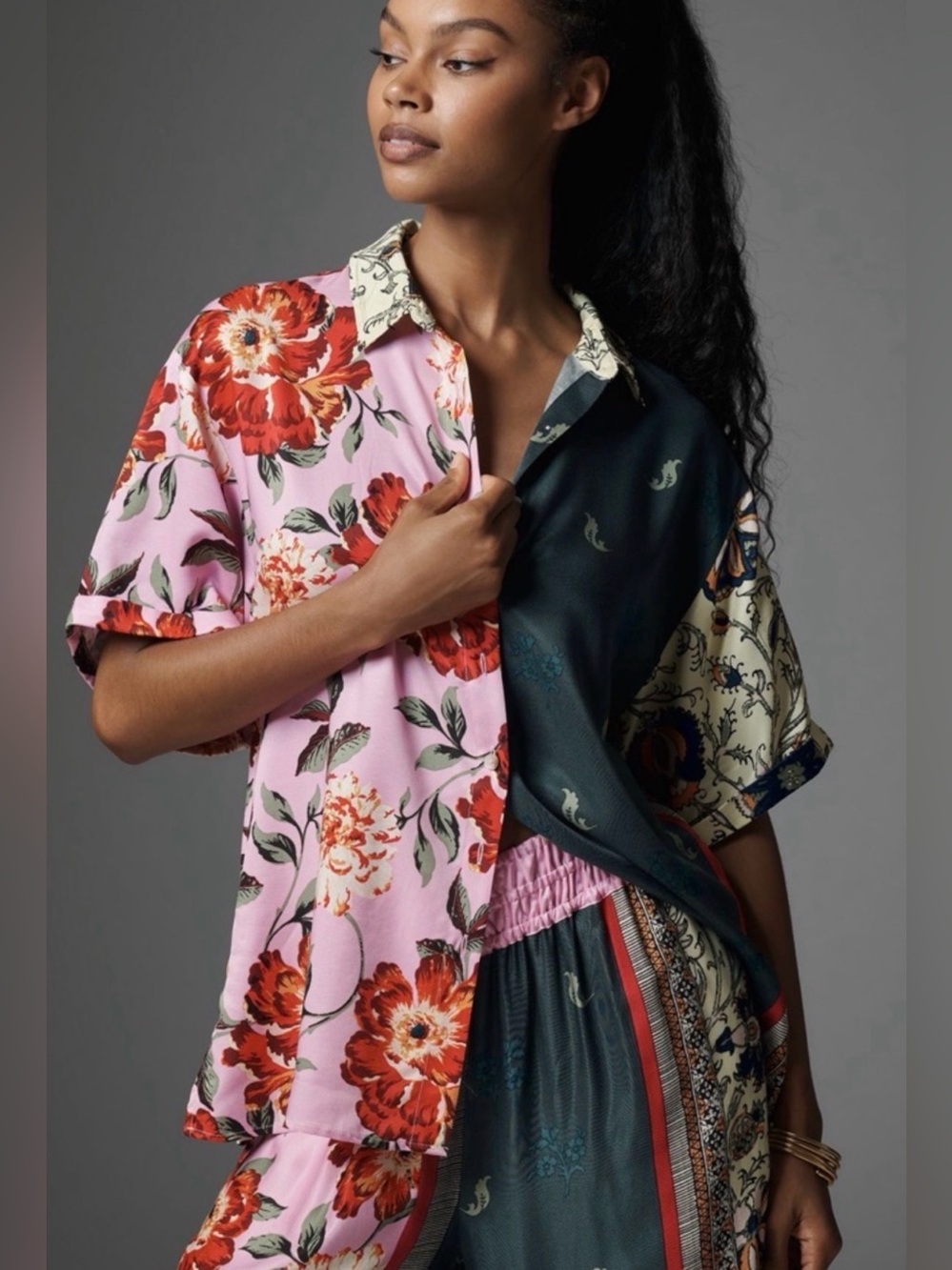 Anthropologie Silky Floral Buttondown Sz S
